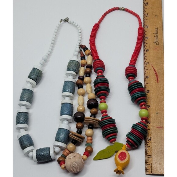 5 Vtg Wood & Seashell Tropical Fashion Beaded Necklace lot Handmade Layered Boho - Picture 10 of 15